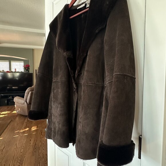 Liz Claiborne Collection Real Suede Coat w/ Faux Shearling Lining – Size 14 – He - Picture 4 of 14